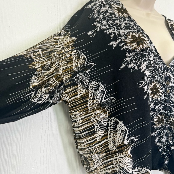 Free People - Birds Of A Feather Black Floral Button Down Boho Blouse Size XS - Picture 5 of 12